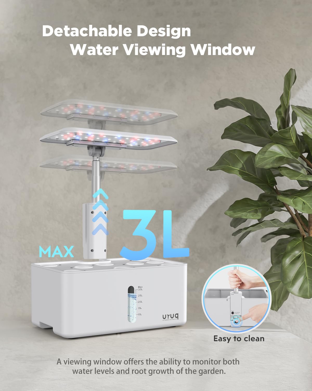 URUQ tanque de 3 L con ventana visible para controlar nivel de agua fácilmente