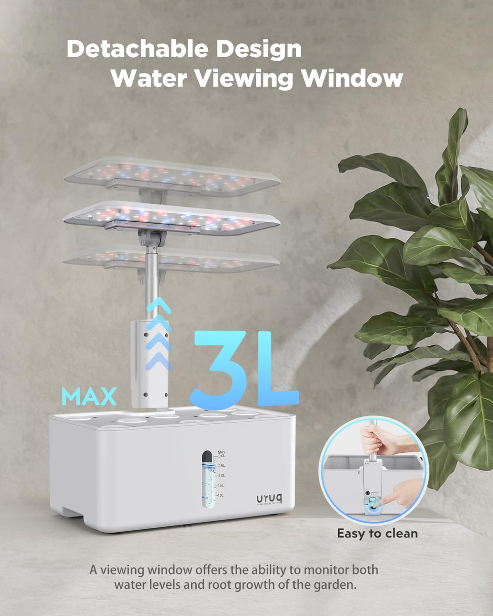 URUQ tanque de 3 L con ventana visible para controlar nivel de agua fácilmente