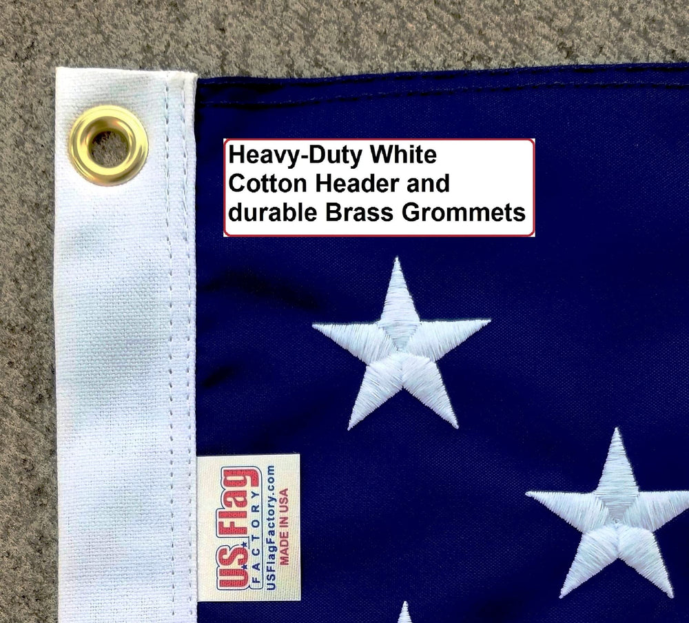 US Flag Factory brass grommets and heavy cotton header for secure mounting