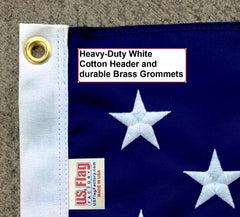 US Flag Factory brass grommets and heavy cotton header for secure mounting