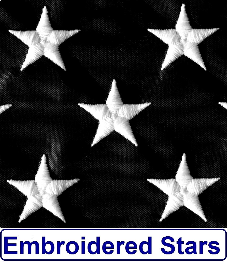 US Flag Factory close-up of sewn stripes and reinforced stitching for long life