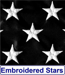 US Flag Factory close-up of sewn stripes and reinforced stitching for long life
