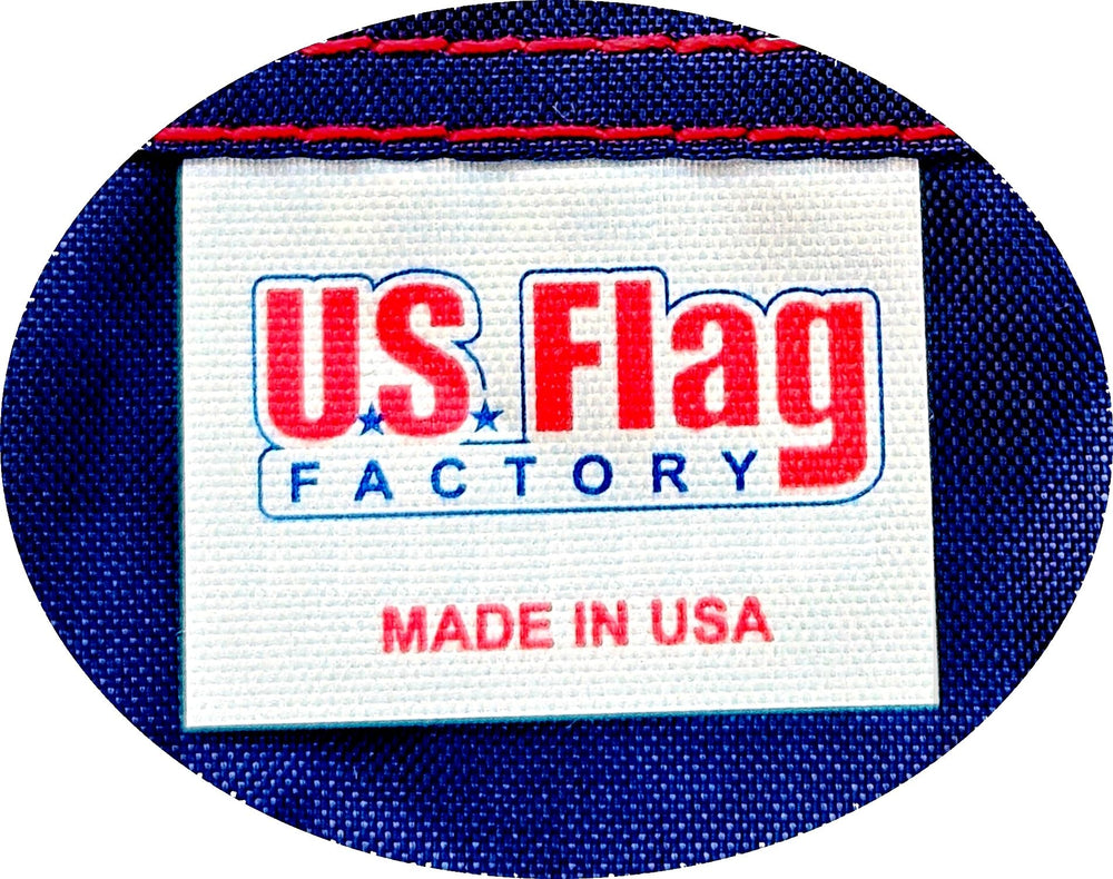 US Flag Factory scale with door frame showing compact 2.5x4 ft size advantage