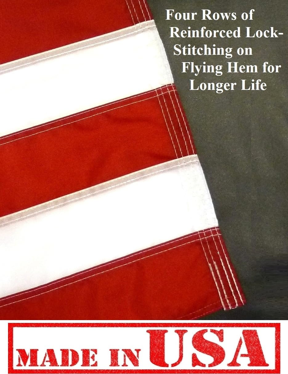 US Flag Factory sewn stripes close-up showing stitched seams for longer life