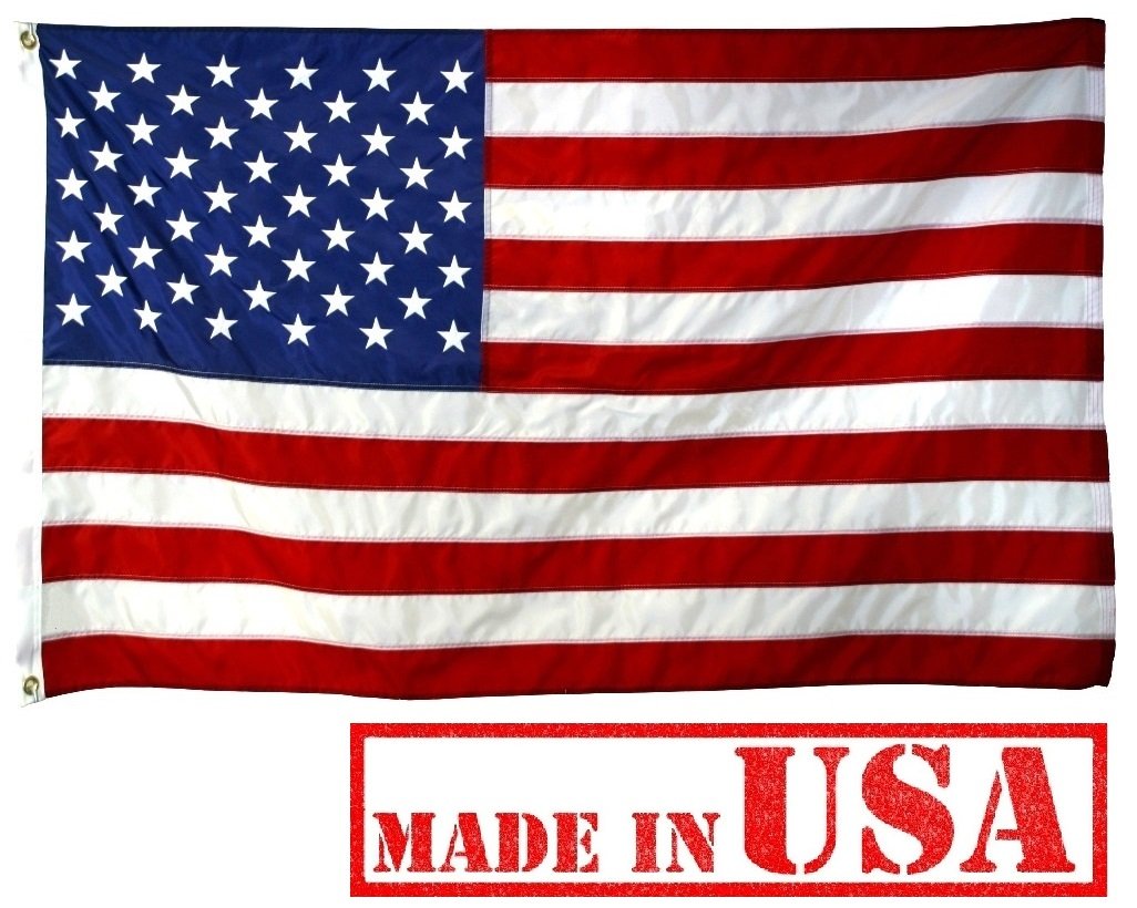 US Flag Factory size comparison with hand to illustrate compact 2.5x4 ft scale