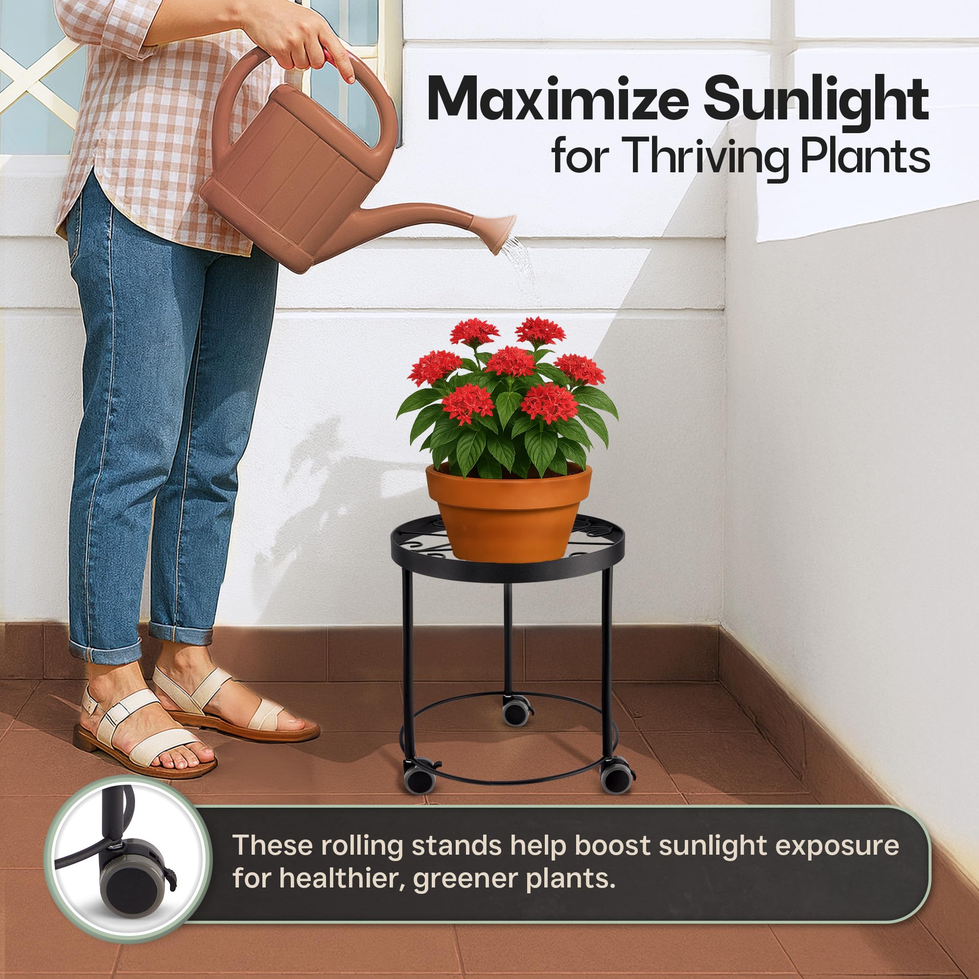 US Original heavy planter placed on stand supporting weight, demonstrates strong support benefit