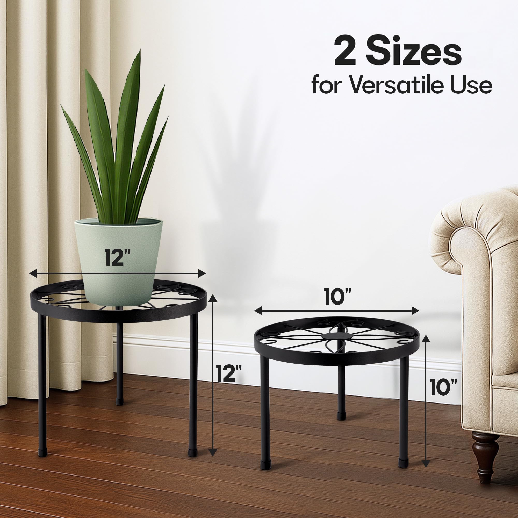 US Original size comparison with ruler showing 10" and 12" diameters, clarifies fit benefit