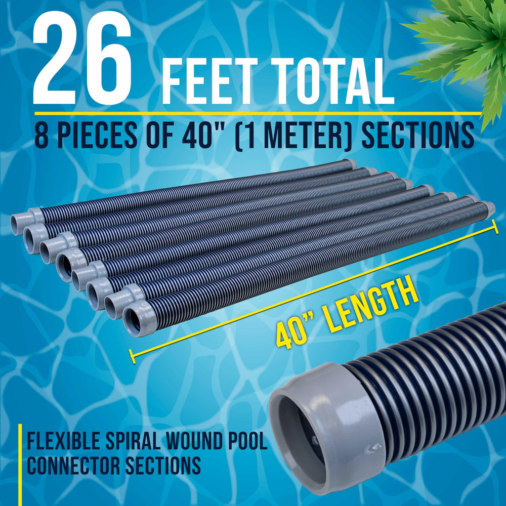 U.S. Pool Supply assembled hose in pool attached to vacuum demonstrating reach