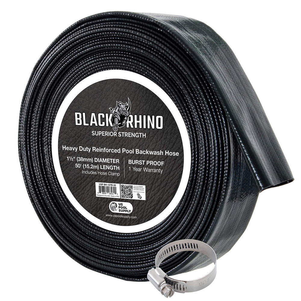 U.S. Pool Supply front view of hose with included clamp, shows ready-to-install convenience