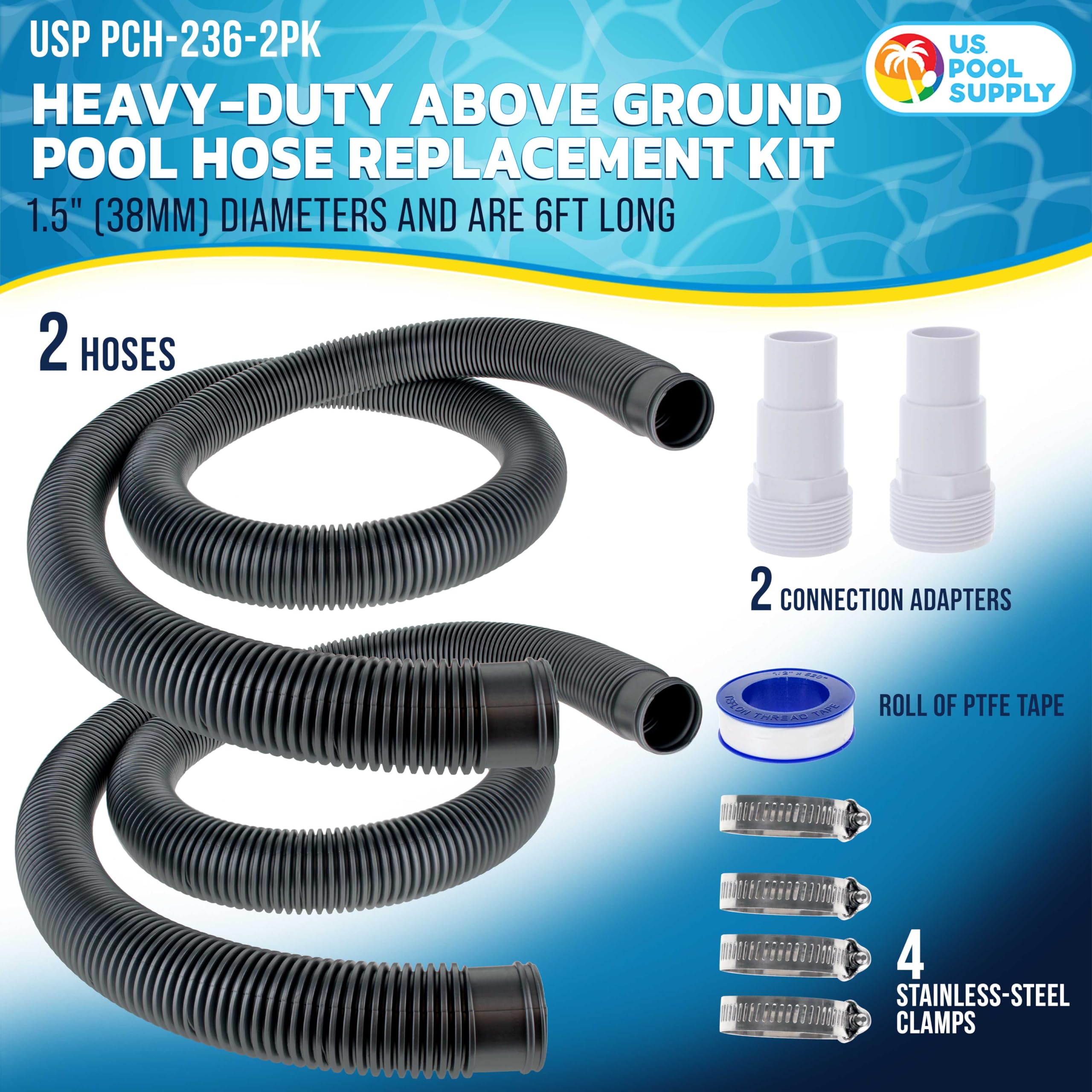 U.S. Pool Supply closeup of spiral-wound hose texture highlighting durability and kink resistance