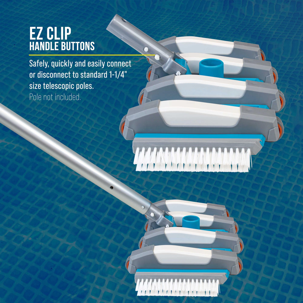 U.S. Pool Supply EZ-clip pole handle connection showing quick attach for standard telescopic poles and secure fit