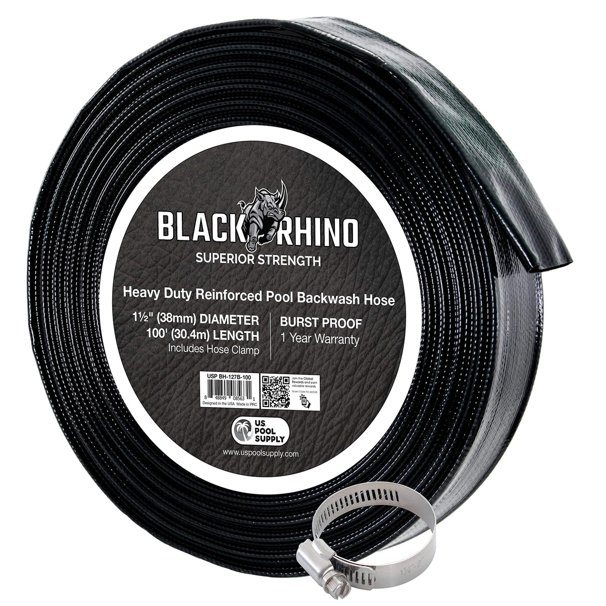 U.S. Pool Supply coiled hose front view showing durable construction and easy storage