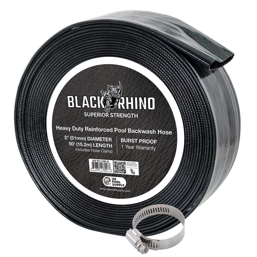 U.S. Pool Supply front view of coiled 2" x 50' heavy-duty hose showing durable build
