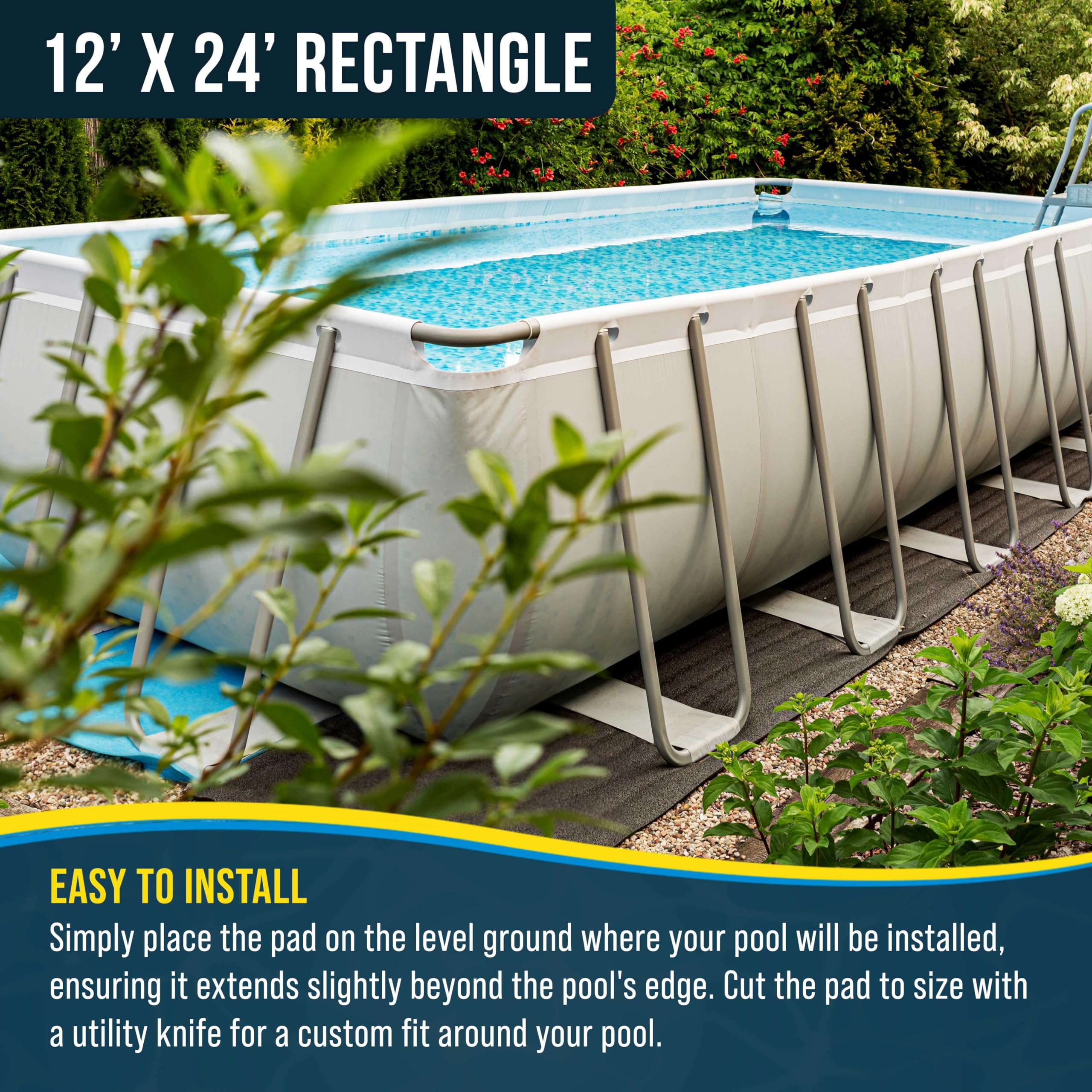 U.S. Pool Supply pad installed under above-ground pool providing cushioning and liner protection
