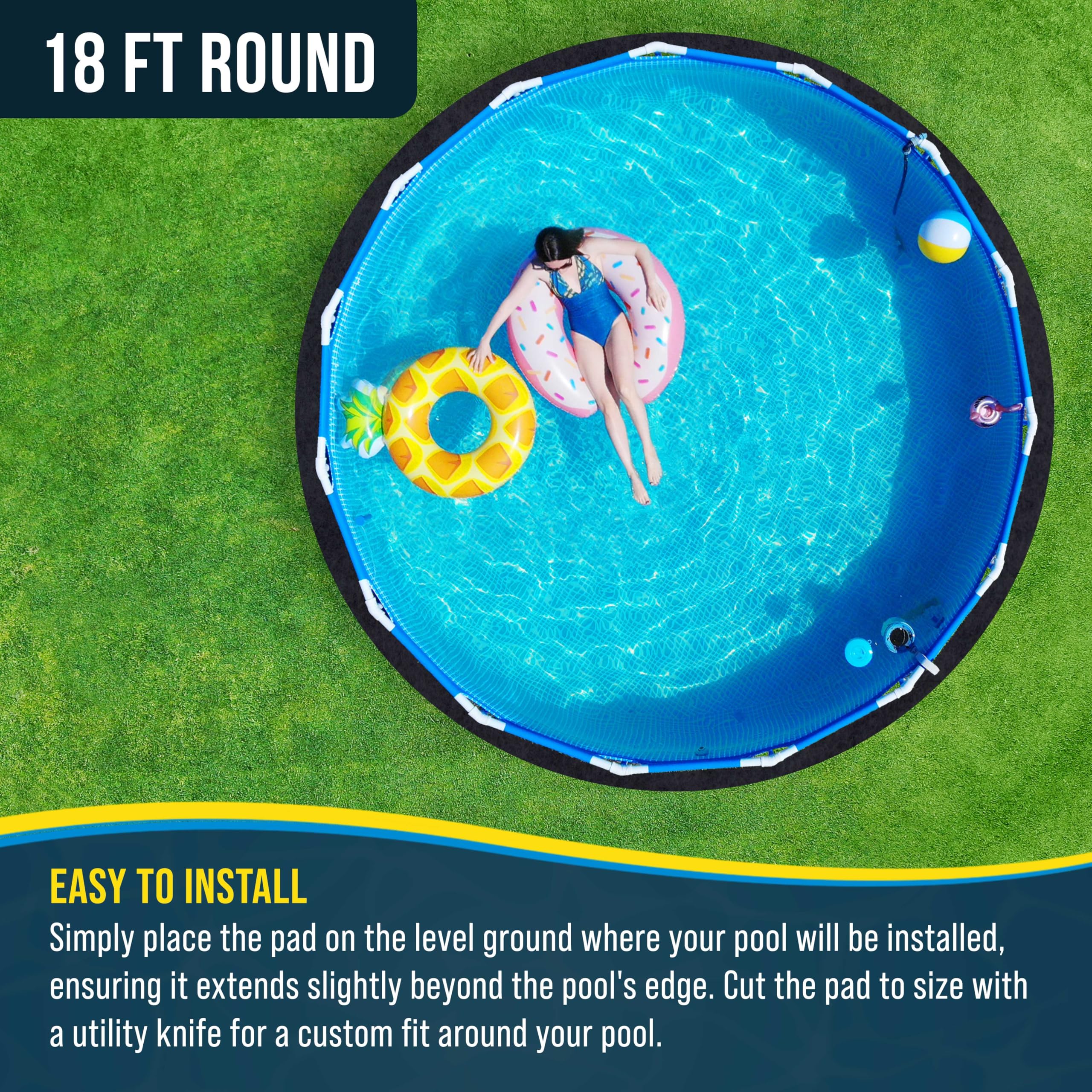 U.S. Pool Supply pad installed under pool demonstrating liner protection benefit