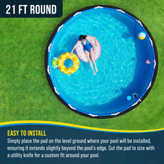 U.S. Pool Supply pad laid on level ground demonstrating cushioning and debris barrier benefit