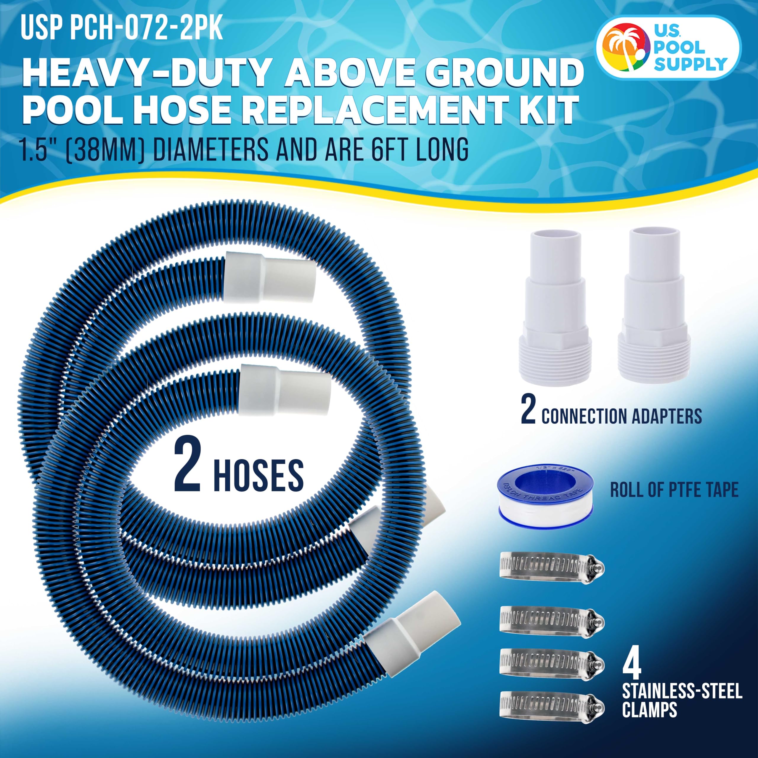 U.S. Pool Supply spiral-wound hose close-up showing kink resistance benefit