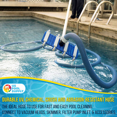 U.S. Pool Supply hose attached to vacuum head cleaning pool showing efficient suction benefit