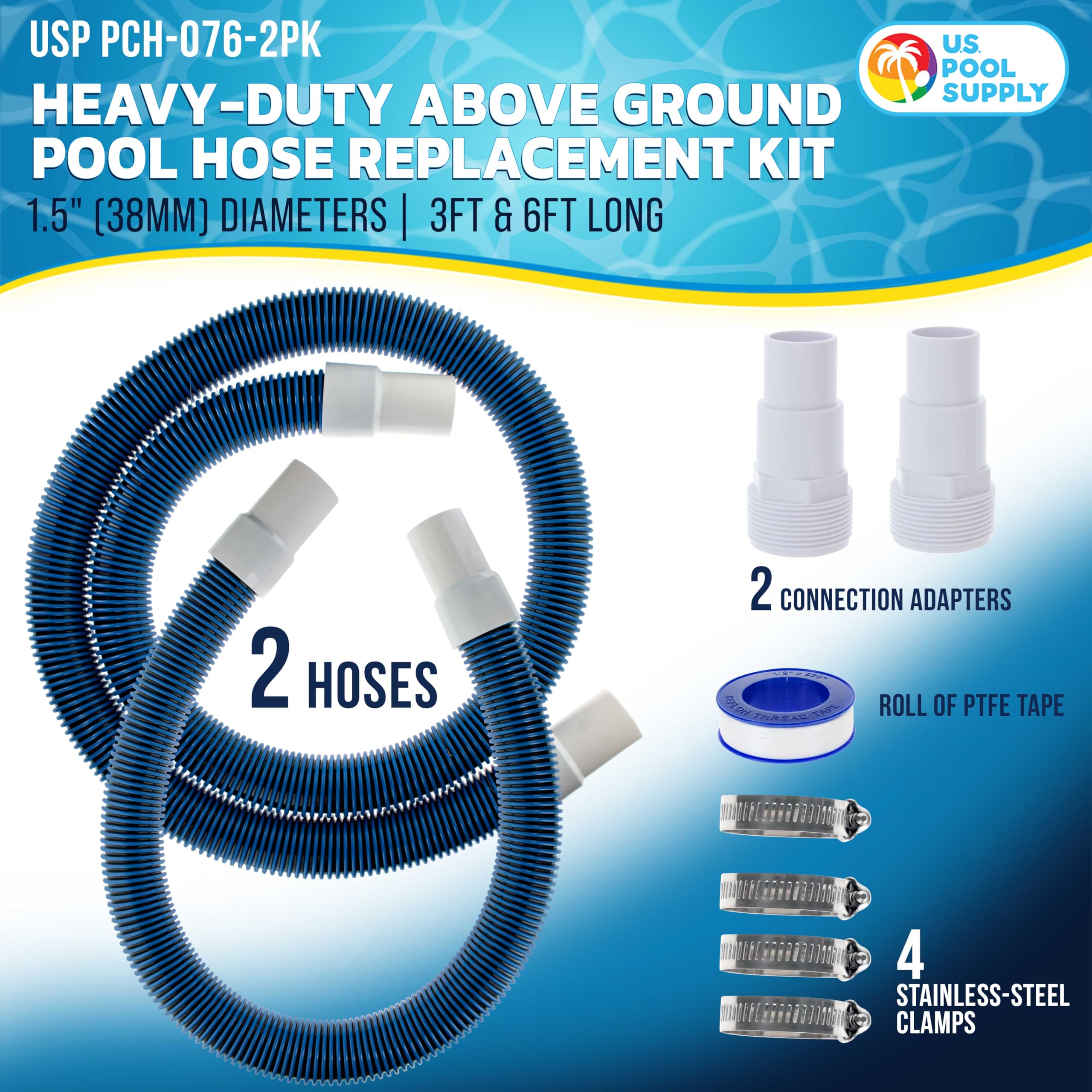 U.S. Pool Supply spiral-wound hose close-up highlighting durable kink-resistant texture