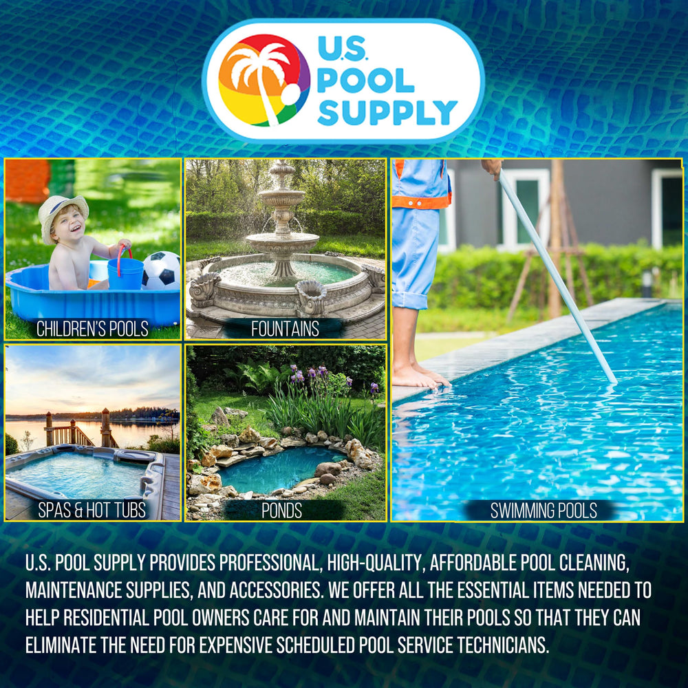 U.S. Pool Supply hose in a backyard pool setting illustrating reliable outdoor use