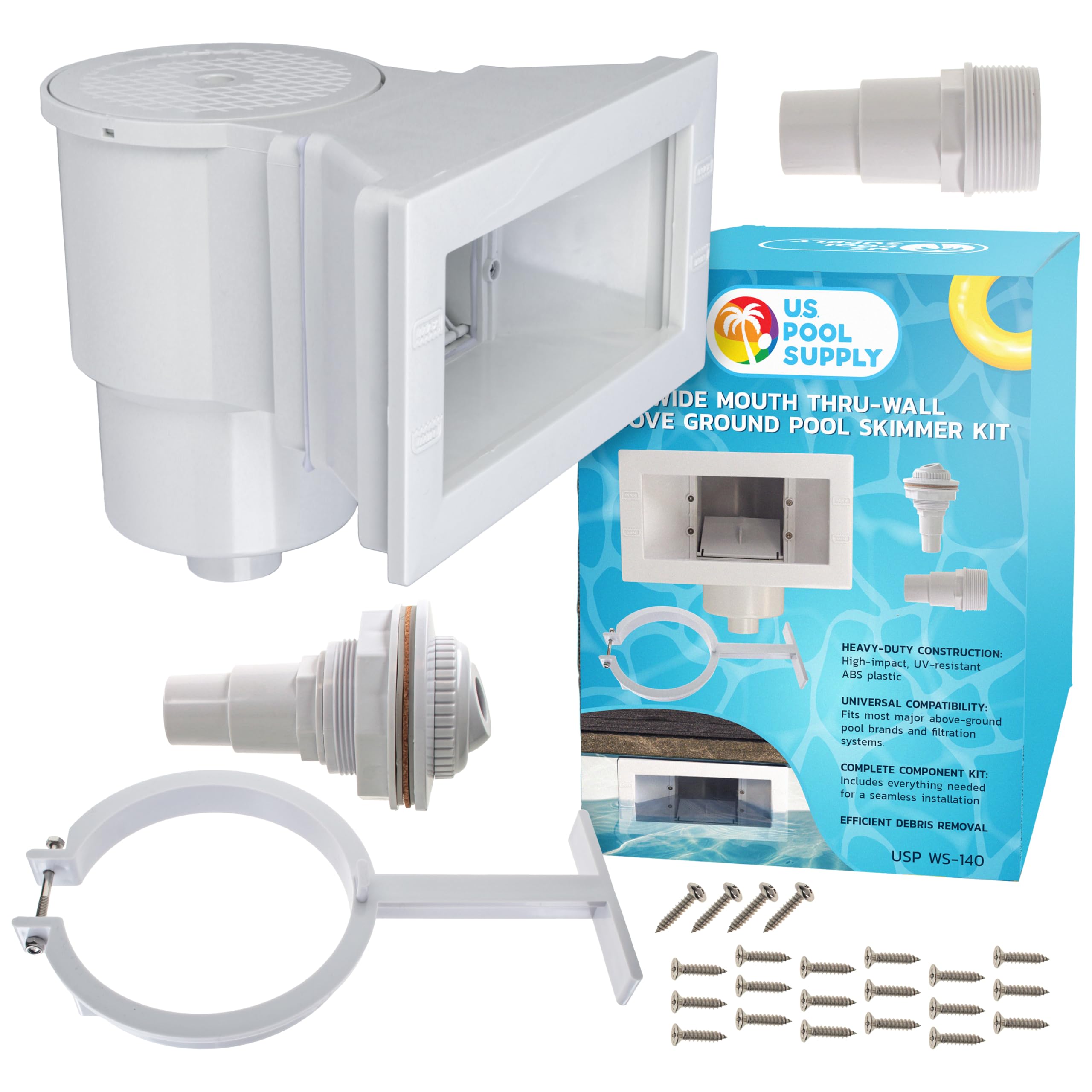 U.S. Pool Supply skimmer front view showing housing and faceplate for durable replacement