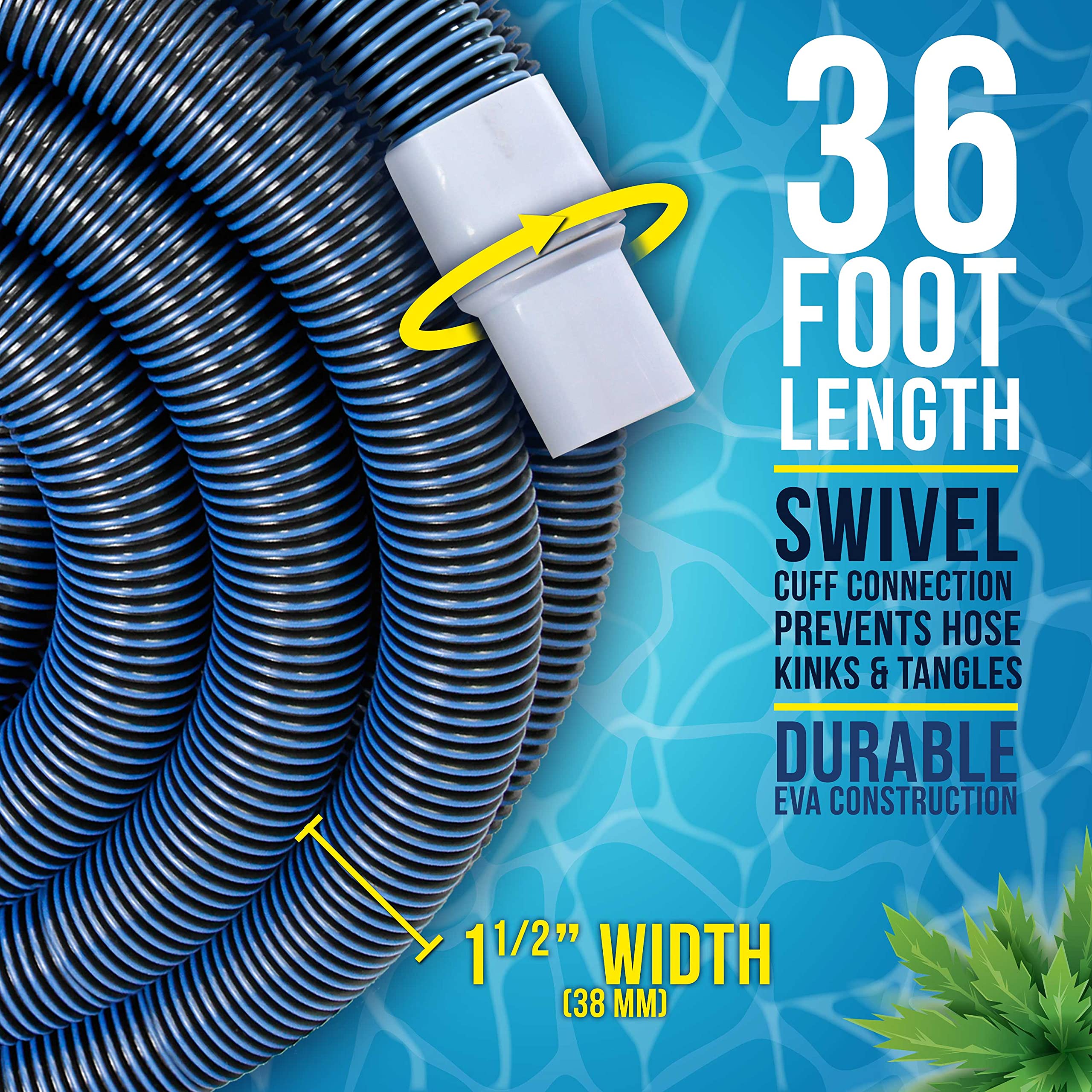 U.S. Pool Supply spiral-wound hose detail highlighting crush-resistant construction benefit
