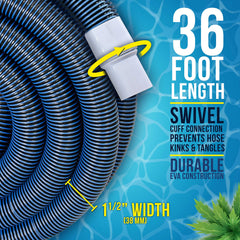 U.S. Pool Supply spiral-wound hose detail highlighting crush-resistant construction benefit