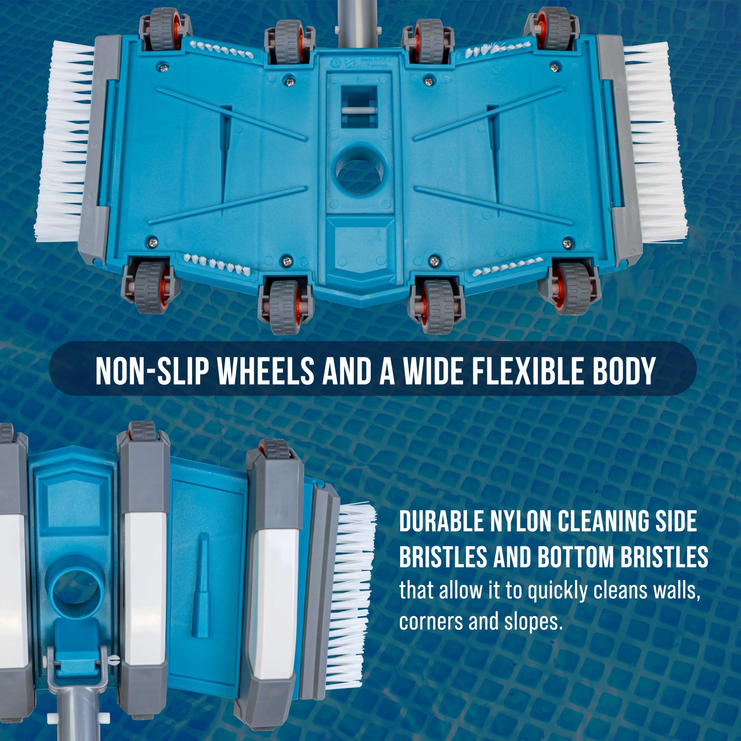 U.S. Pool Supply image of non-slip wheels and flexible body for smooth maneuvering and firm pool-floor contact