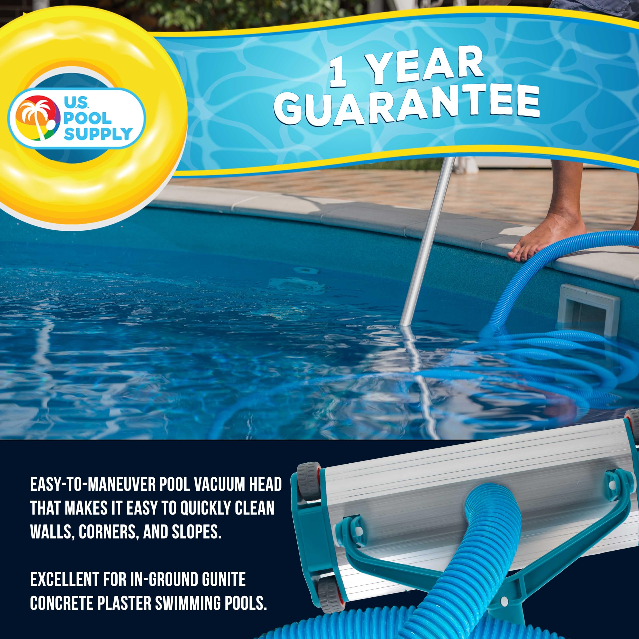 U.S. Pool Supply lifestyle scene cleaning pool for efficient weekly maintenance