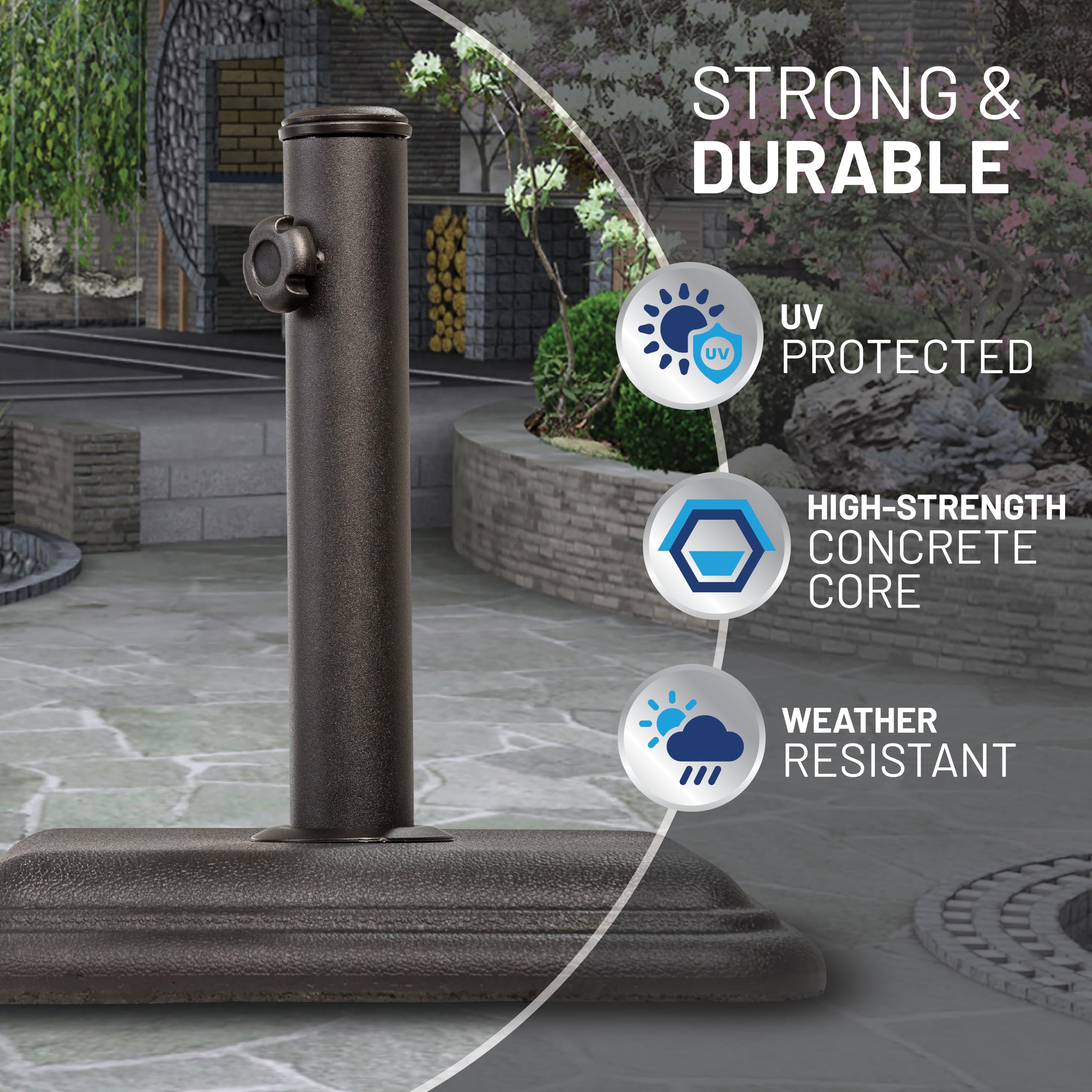 US Weight underside view with four PVC feet protecting patio surfaces