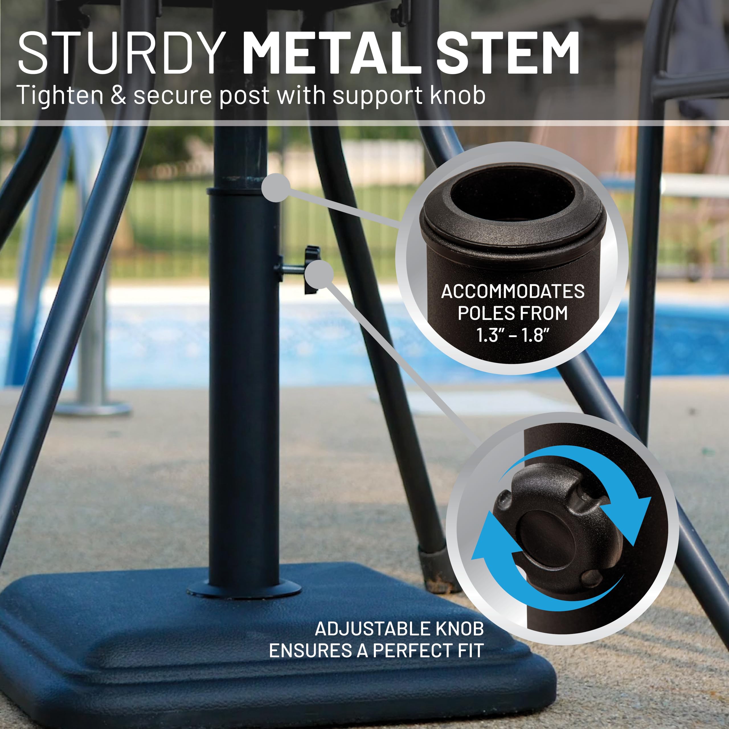 US Weight beside patio table showing scale and discreet placement benefit