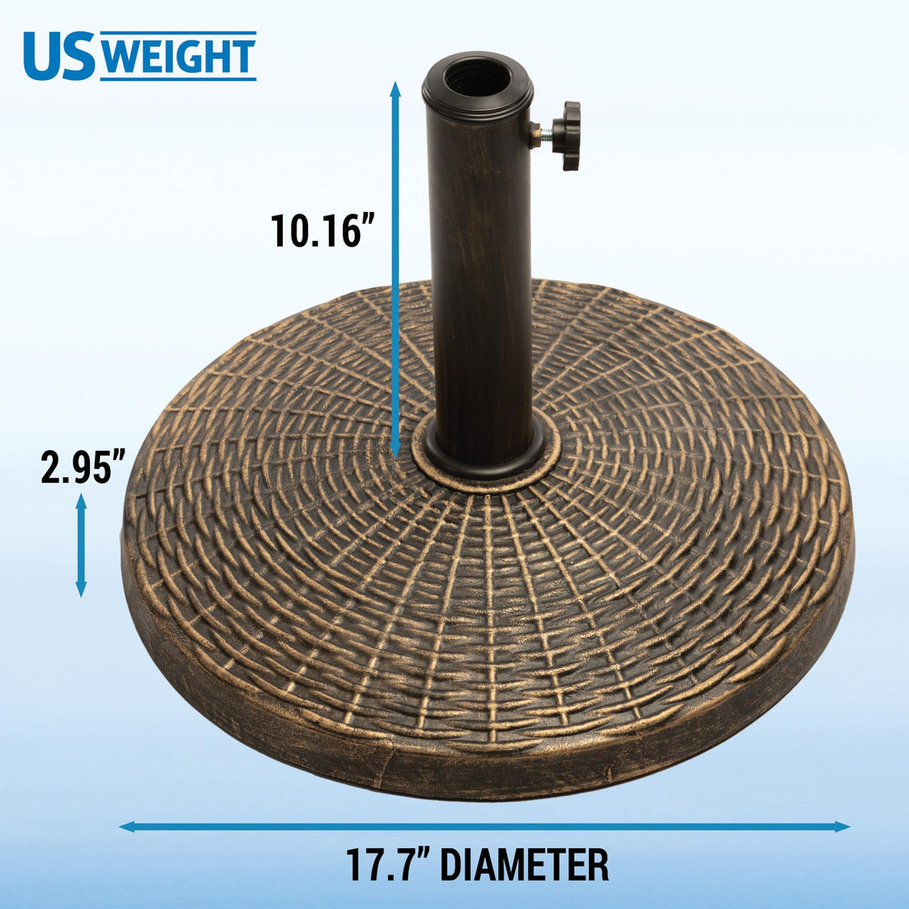 US Weight size comparison with umbrella pole showing correct scale and fit
