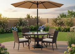 US Weight base installed under patio table showing unobtrusive support
