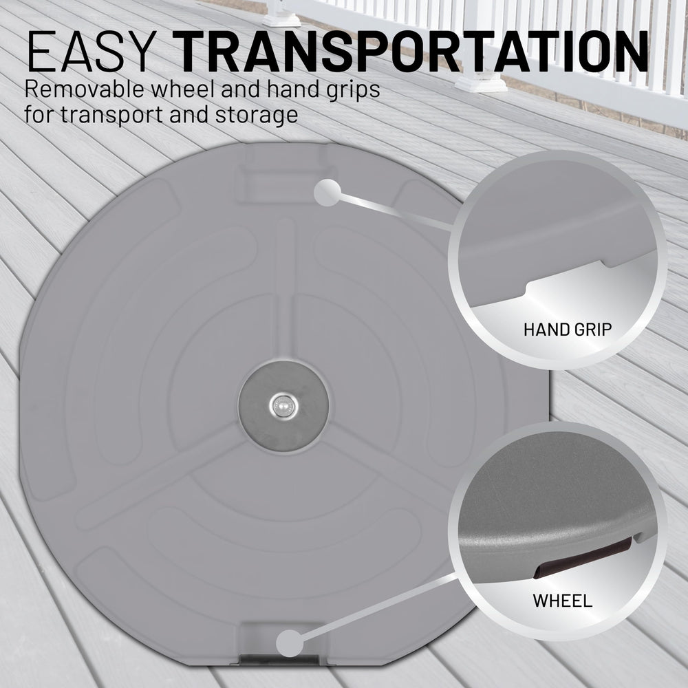 US Weight base with removable wheel and molded handle for easier transport and setup
