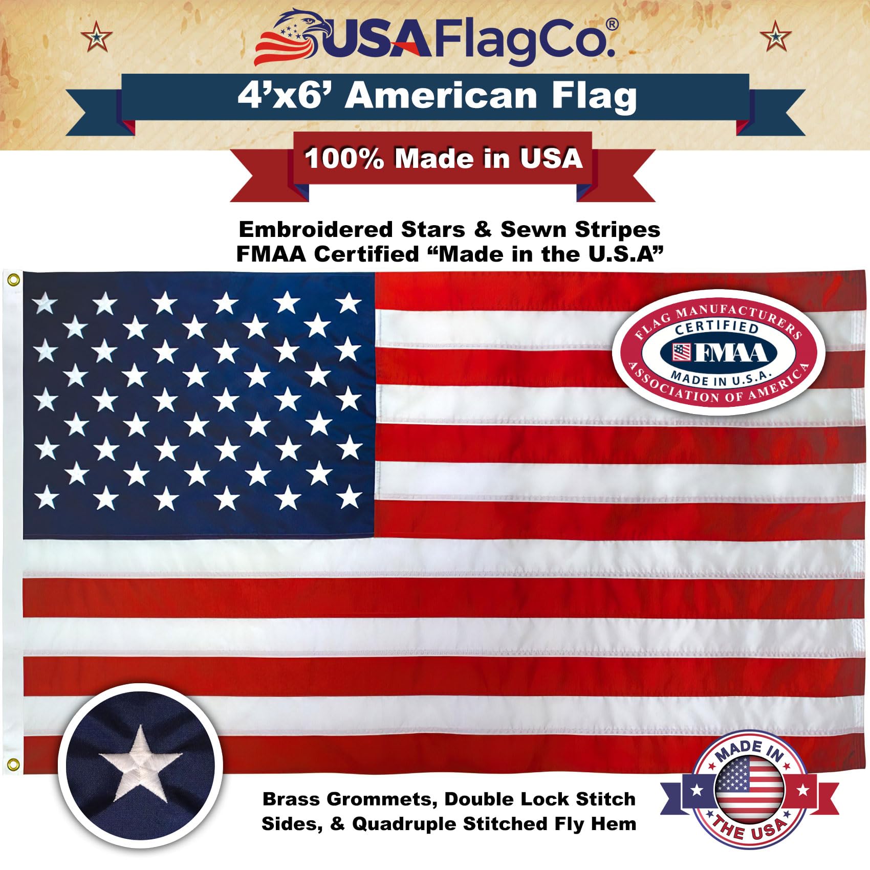 USA Flag Co. sewn stripes detail demonstrating durable stitching
