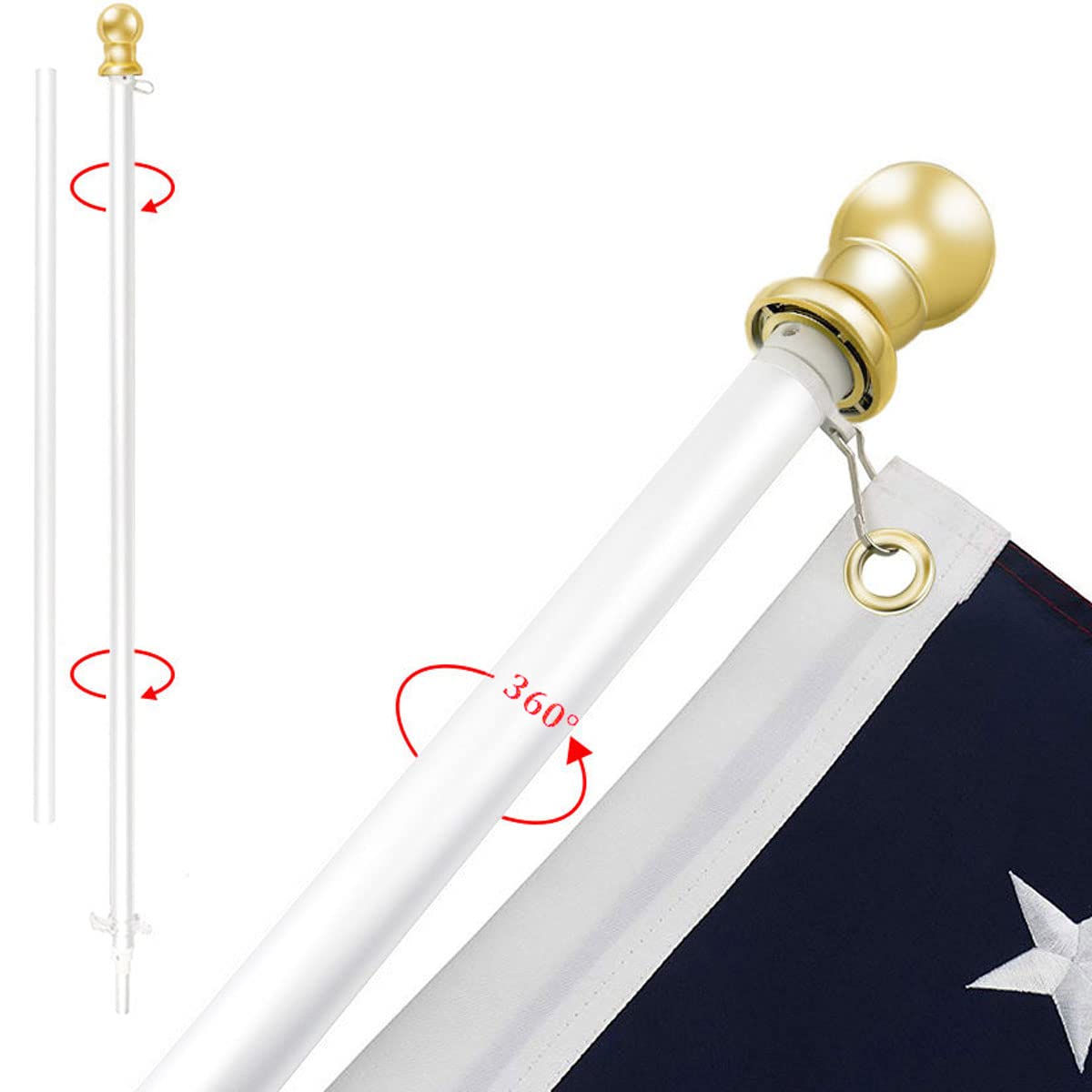 USA Flag Co. front view showing full 6ft flagpole and tidy display benefit