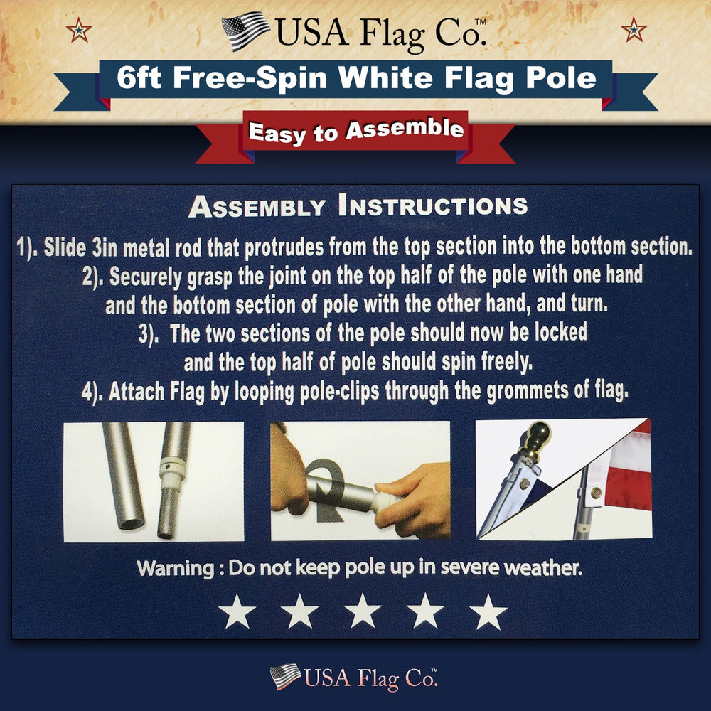 USA Flag Co. packaged pole and label showing ready-to-install convenience benefit