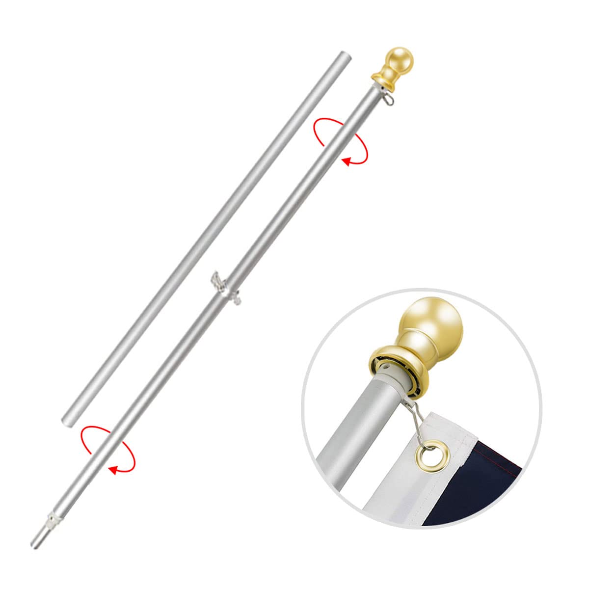 USA Flag Co. collars and stainless steel clips close-up showing secure flag attachment benefit