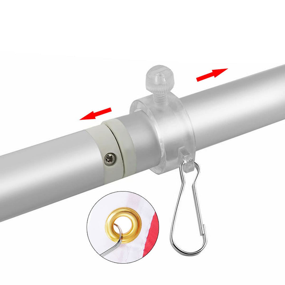 USA Flag Co. pole diameter shown next to 1-inch bracket illustrating easy bracket compatibility