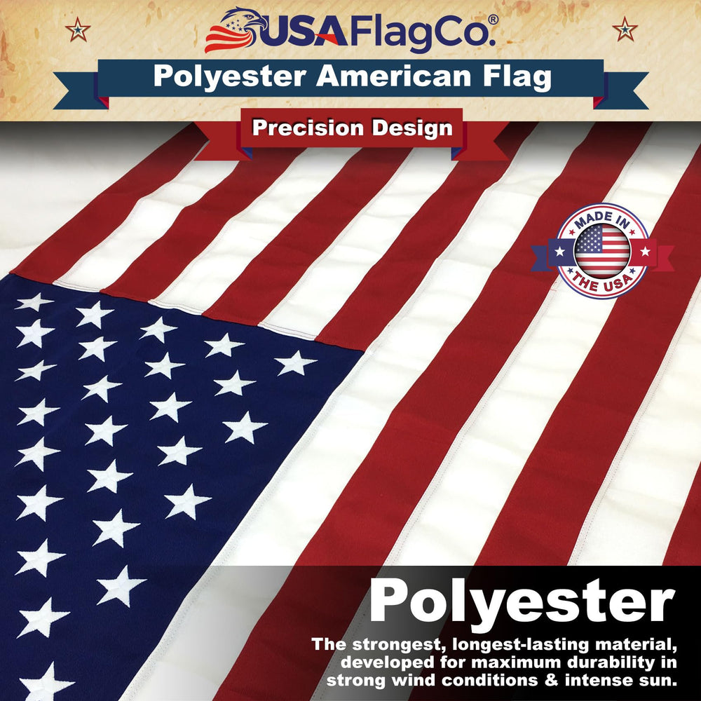 USA Flag Co. embroidered stars close-up showing crisp detail and longevity