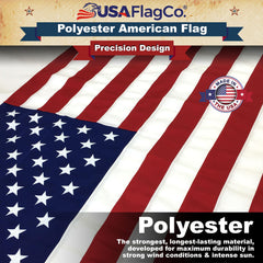 USA Flag Co. close-up of embroidered stars for durable, crisp detail