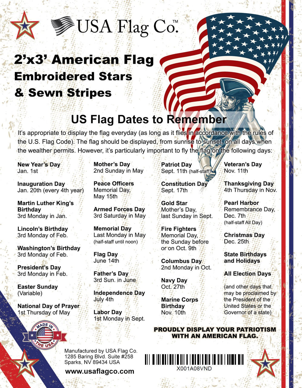 USA Flag Co. close-up of embroidered stars for precise, lasting detail