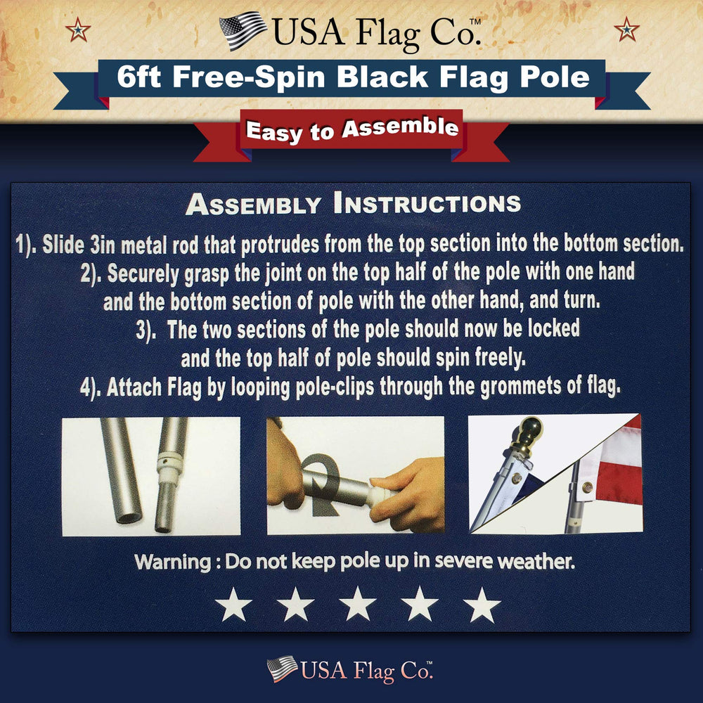 USA Flag Co. black finish texture close-up showing durable outdoor appearance