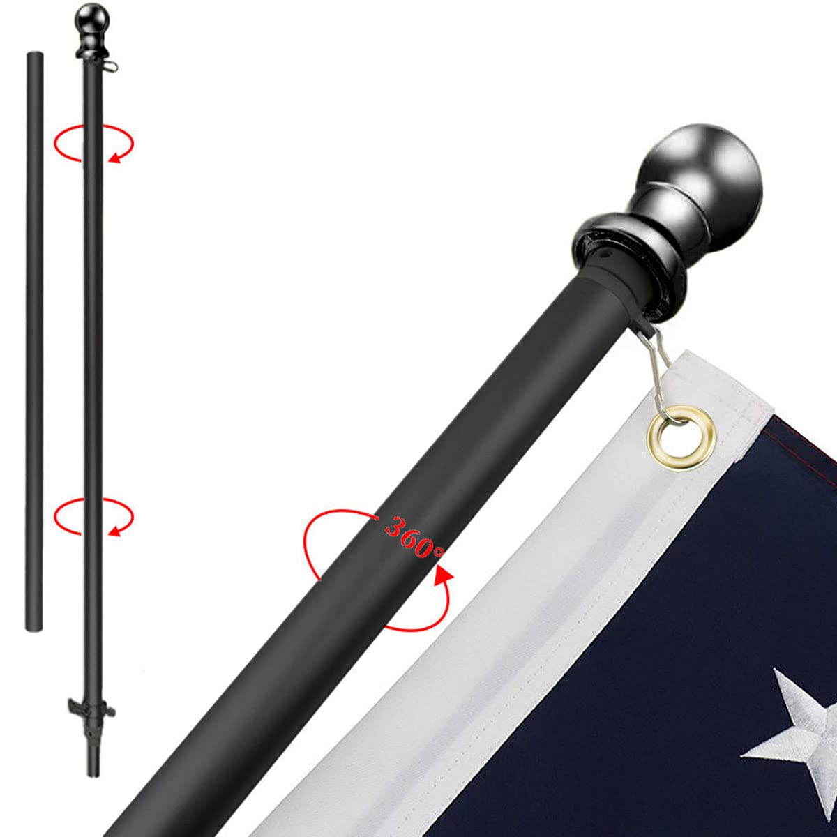 USA Flag Co. flagpole front view showing classic black finish and tidy display