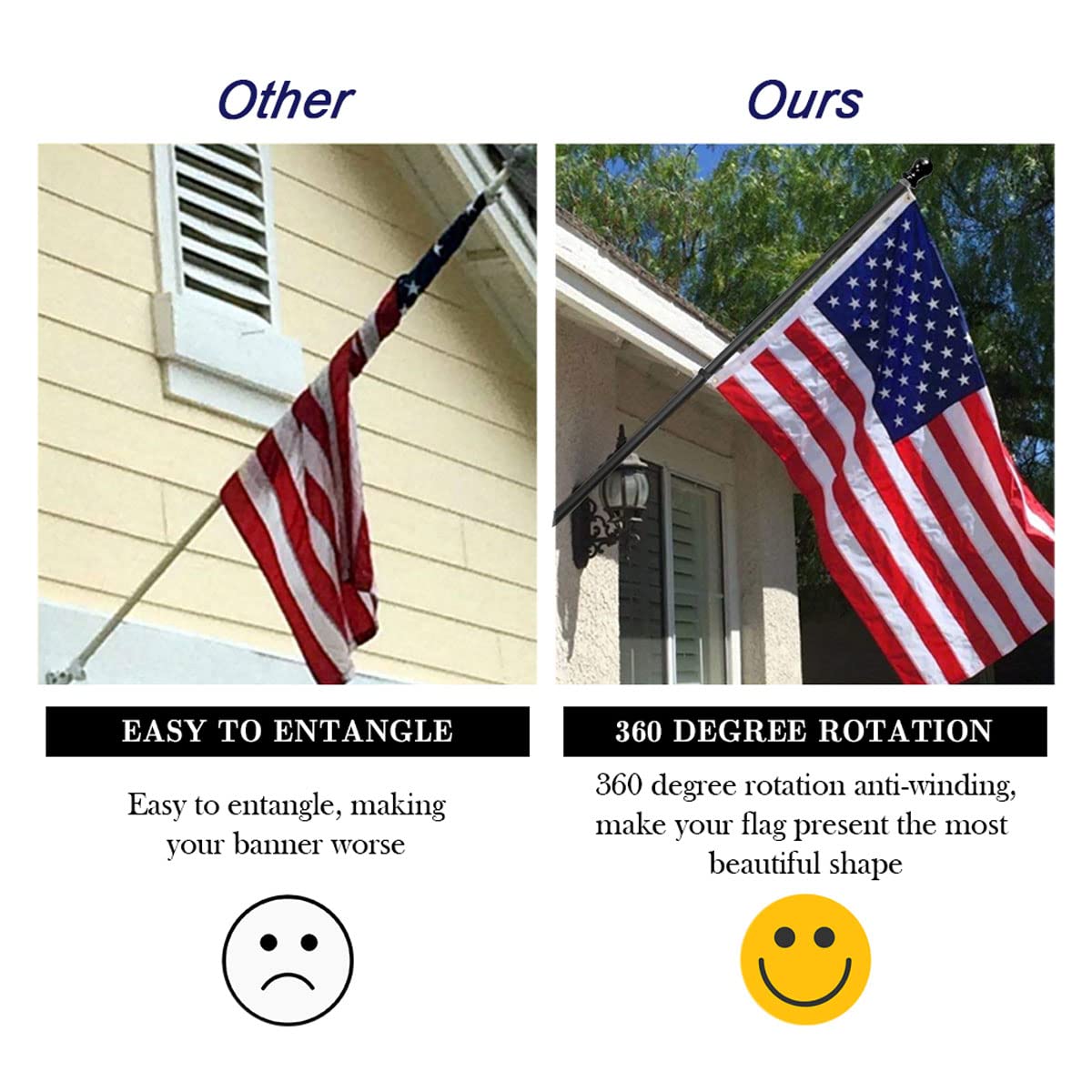 USA Flag Co. flagpole installed on porch demonstrating clear residential display