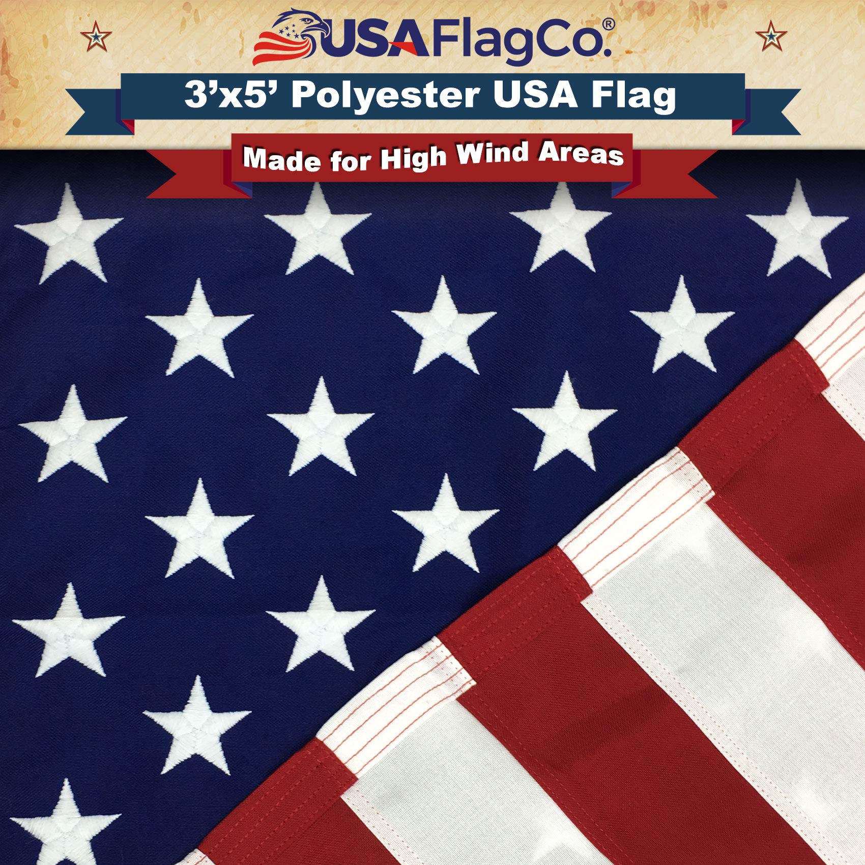 USA Flag Co. full 3x5 flag displayed outside, durable patriotic visibility
