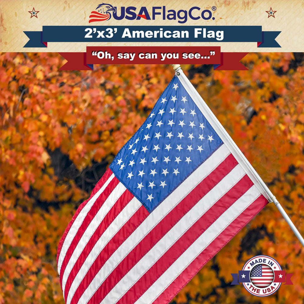 USA Flag Co. full 2x3 flag flying on a residential pole demonstrating visibility