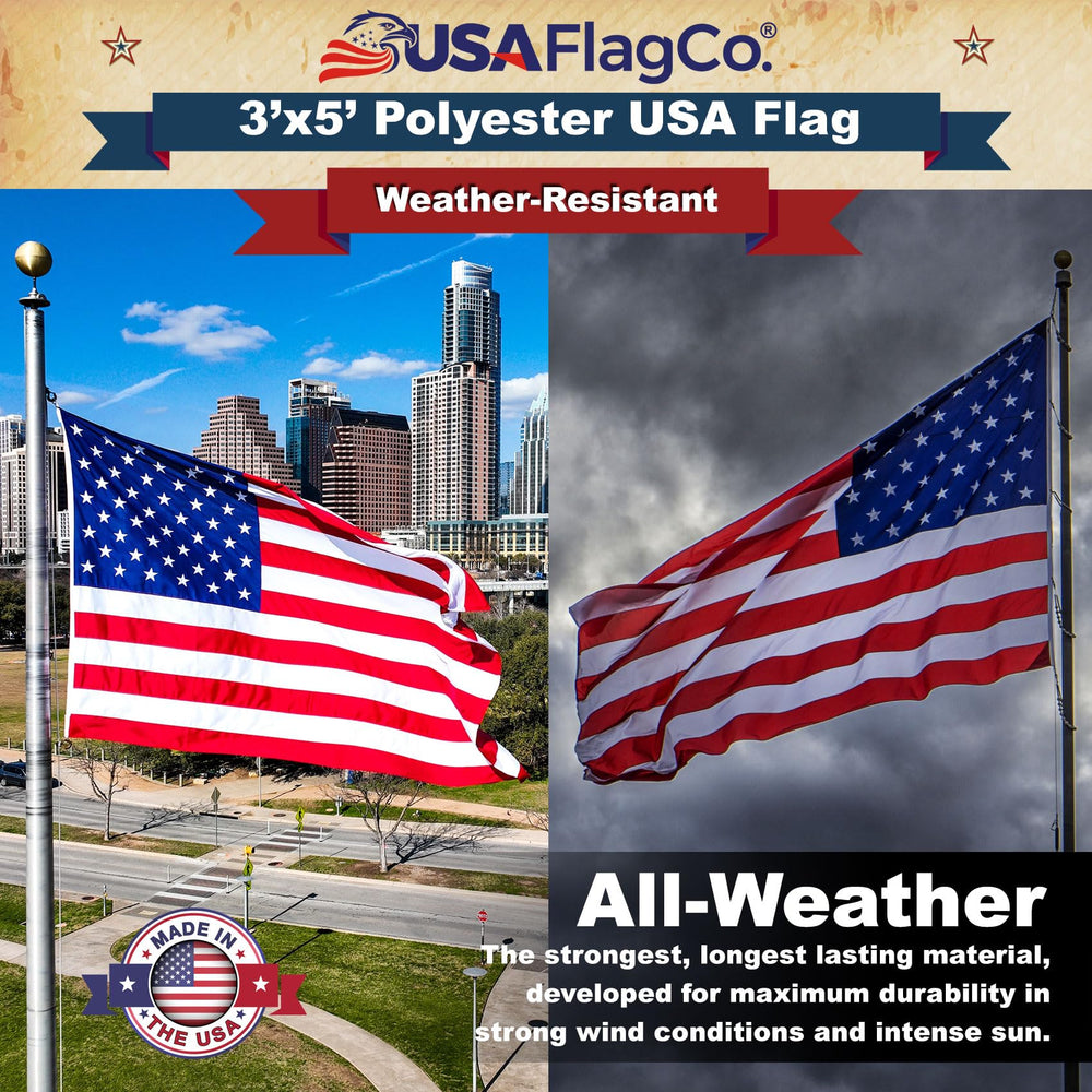 USA Flag Co. canvas heading with brass grommets for secure mounting