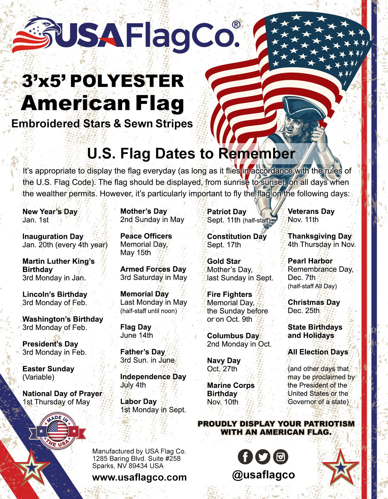 USA Flag Co. packaged flag with Made in USA label supporting domestic craft
