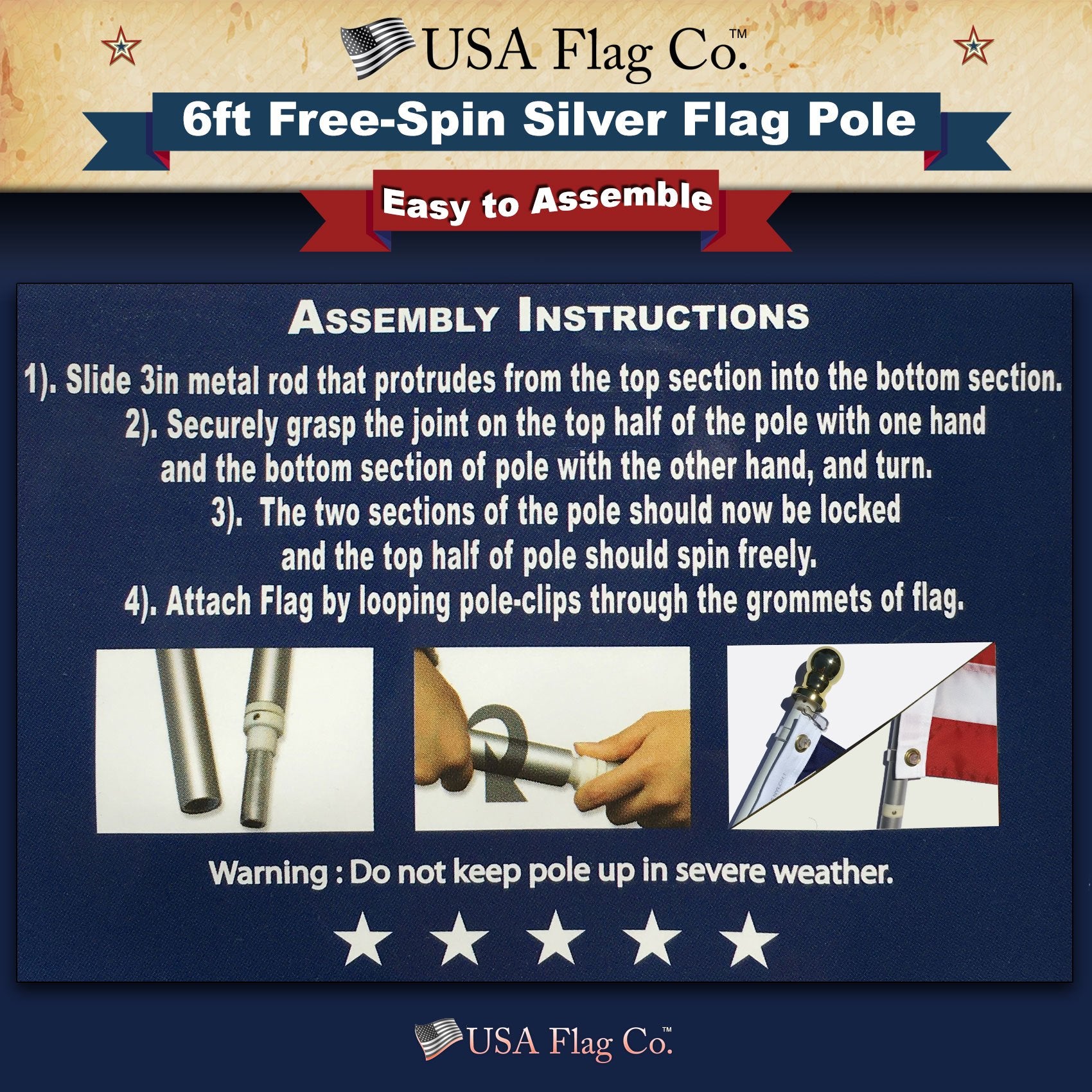 USA Flag Co. pole packaged and ready for transport showing lightweight convenience